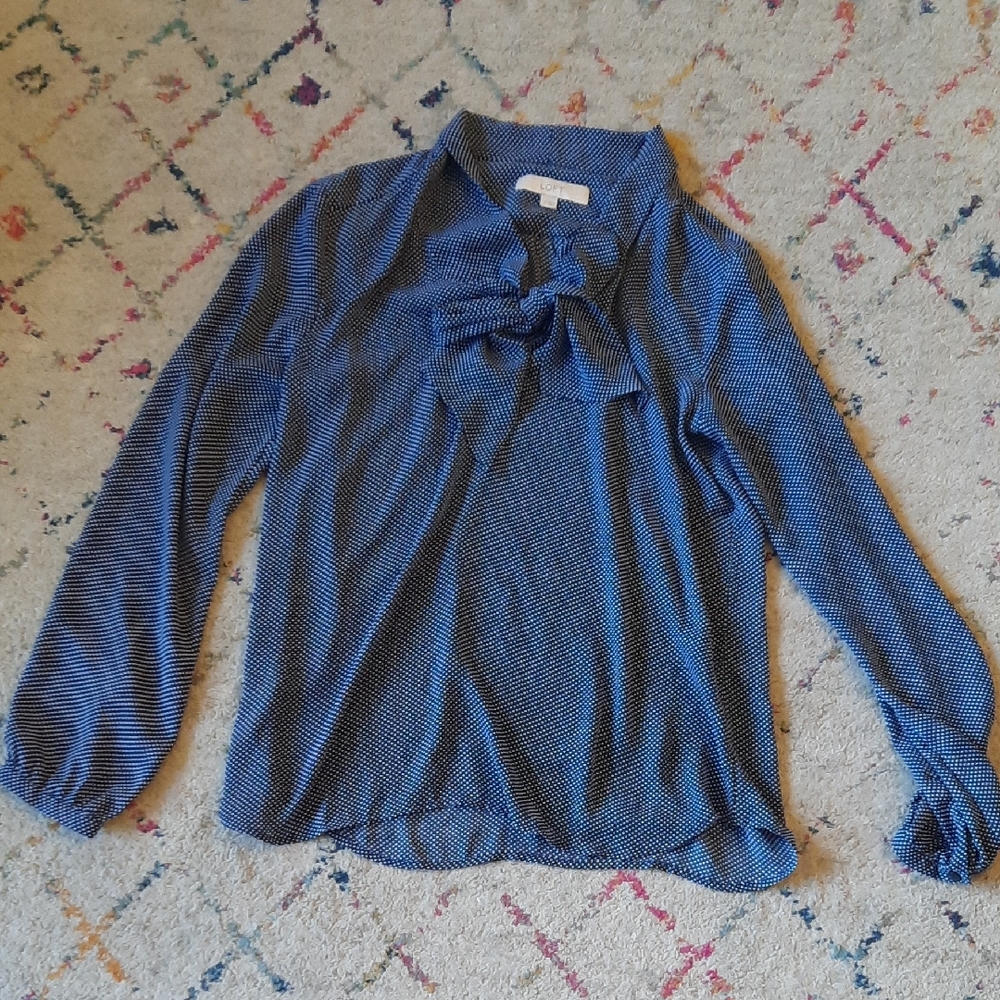 Loft Blue And White Polka Dot Bow Top Medium